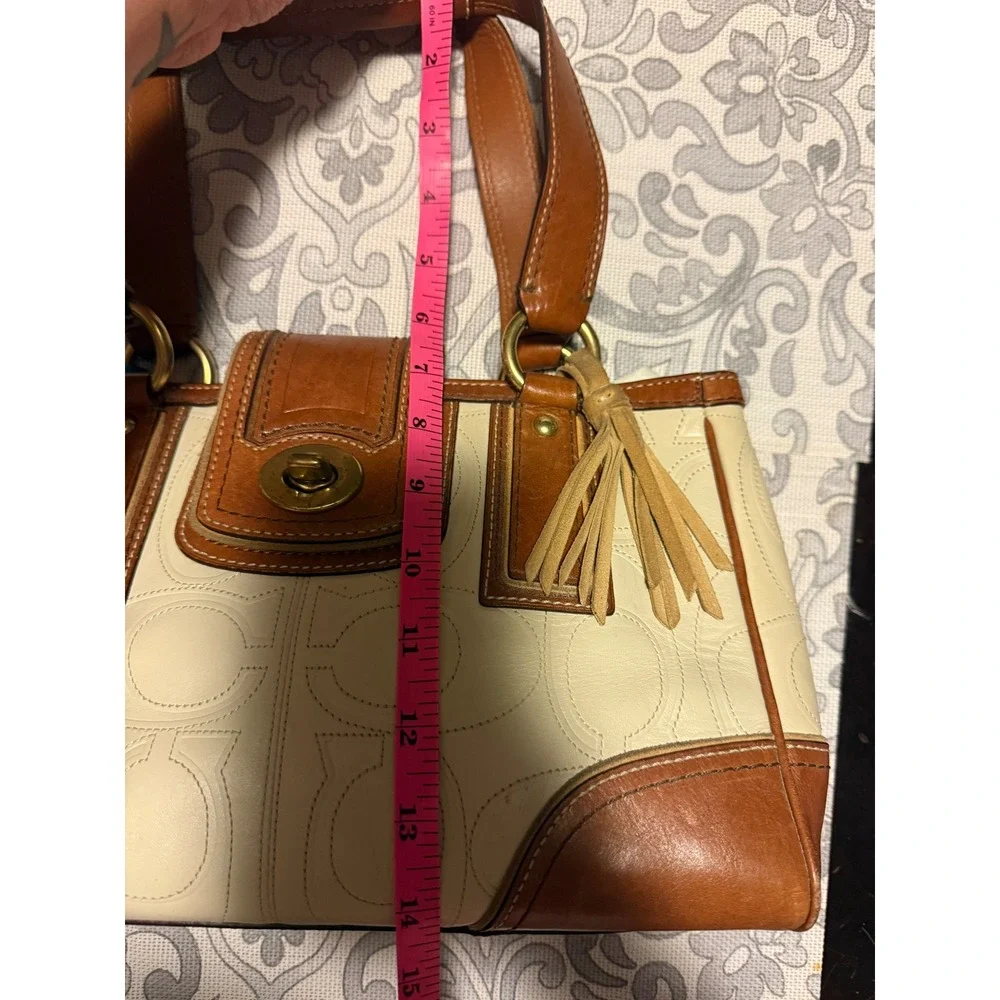 Coach Hampton Satchel Cream Brown Leather Optic C Handbag 11540